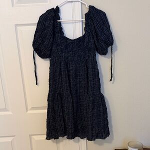 English Factory Navy and White Crinkled Gingham Dress